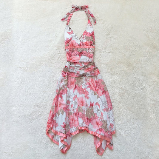 1990's petal cascade halter dress