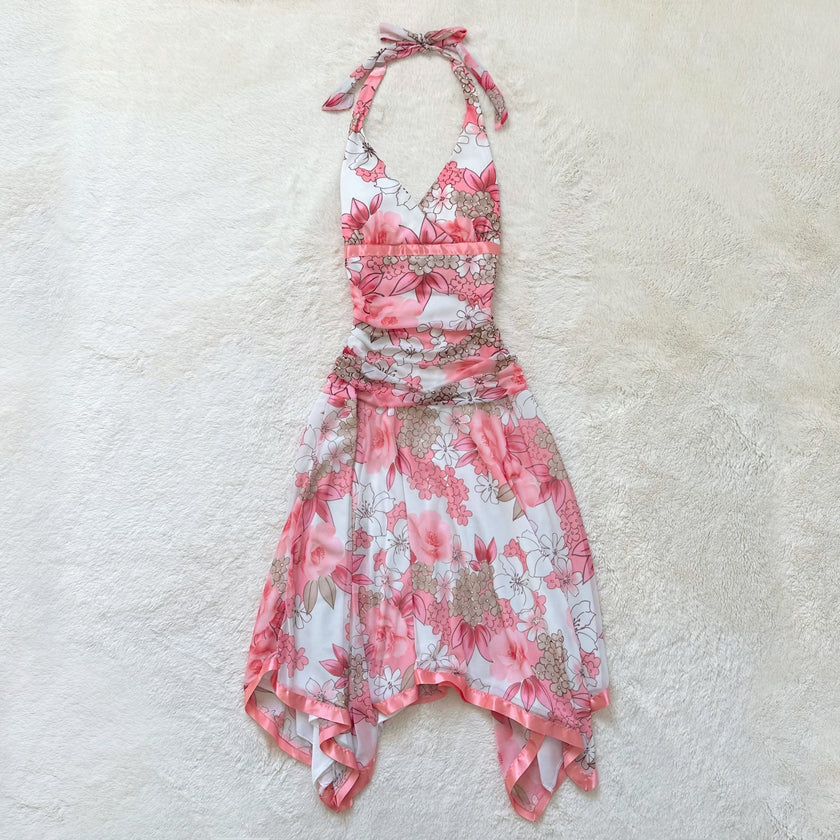 1990's petal cascade halter dress
