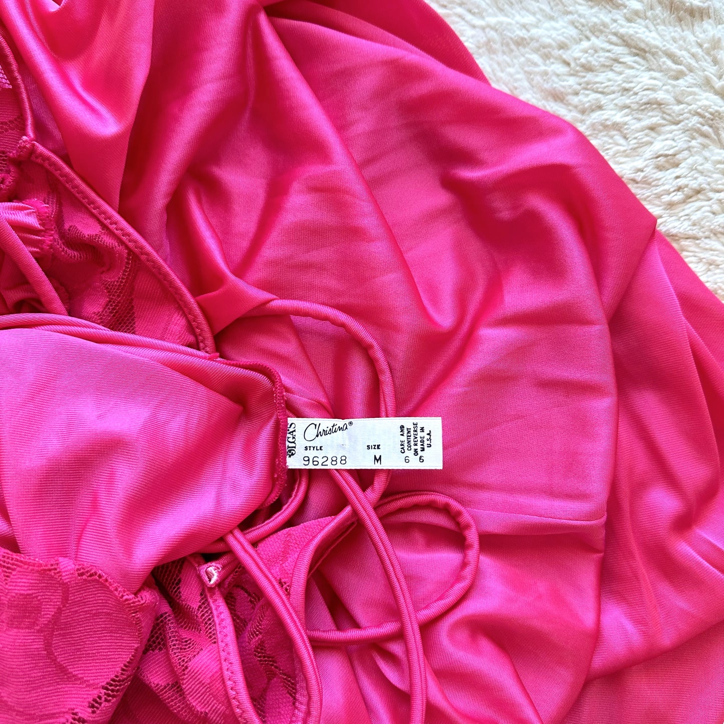 1990's hot pink satin lace slip dress