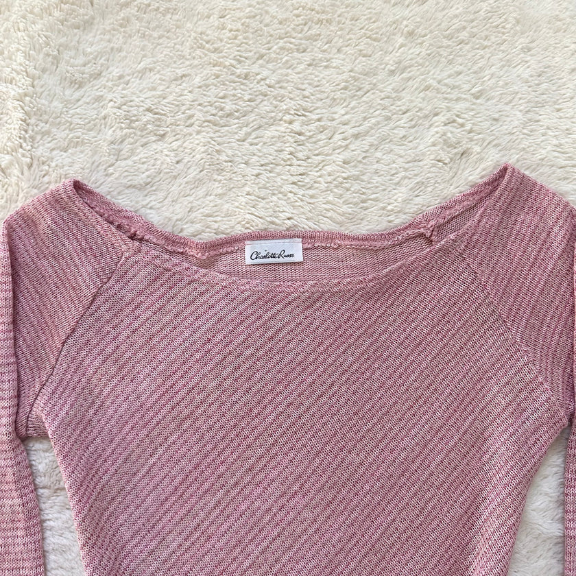 2000's pink shimmer boat neck top
