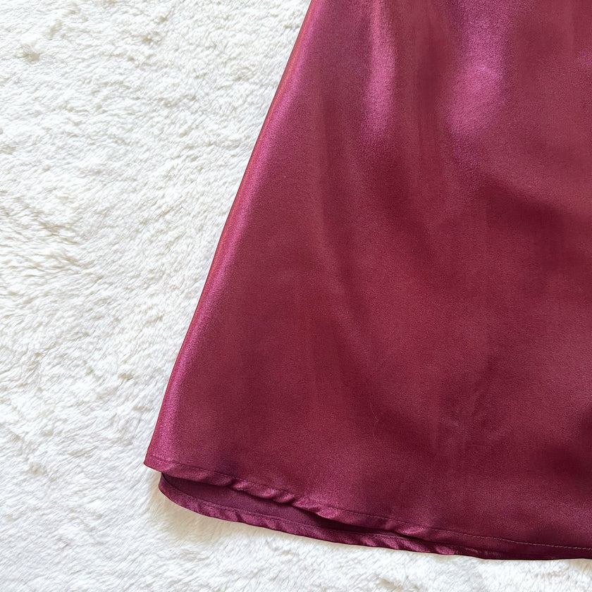 2000's burgundy satin slip dress