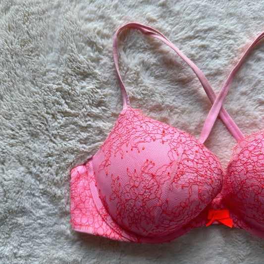 2013 bright pink rhinestone bra