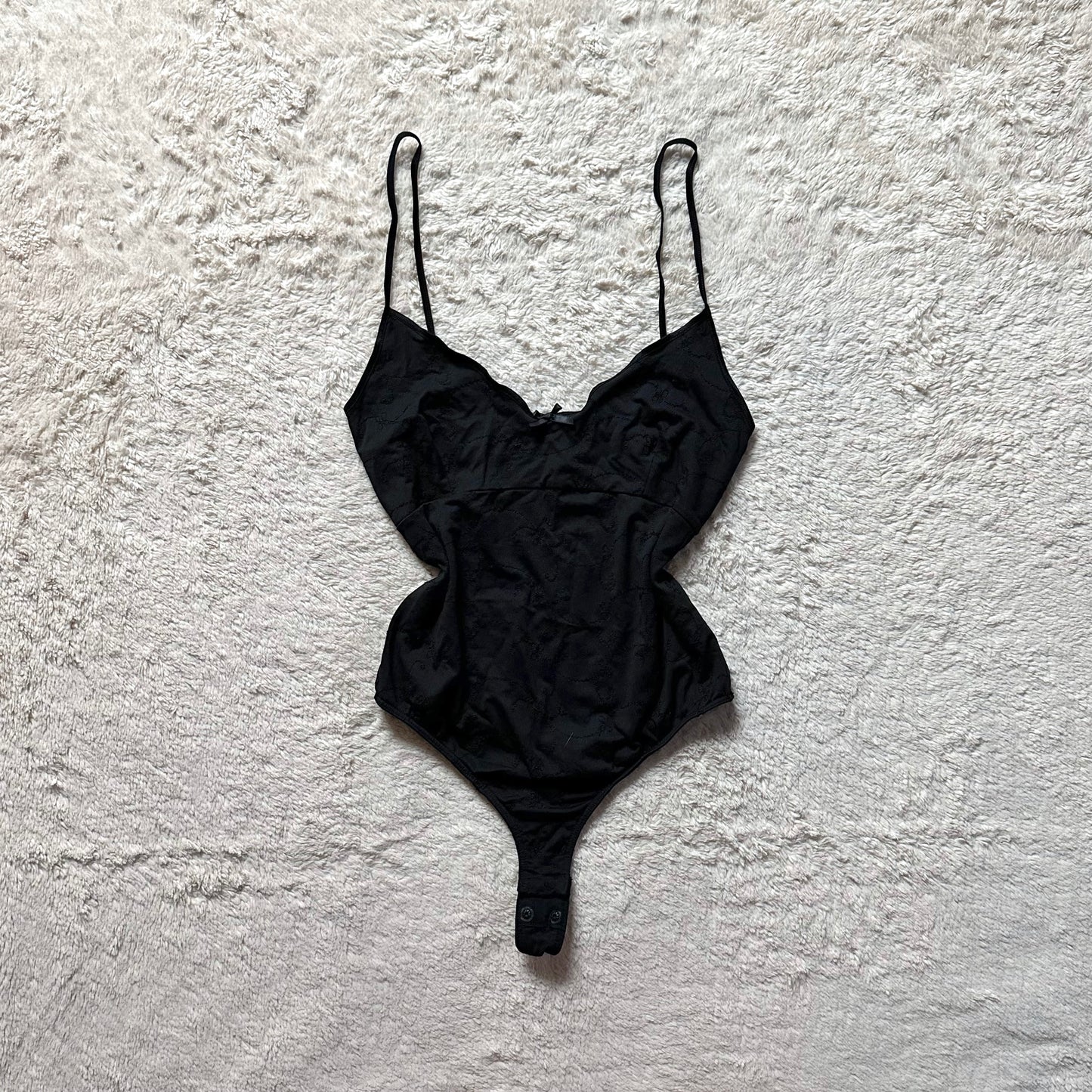 90's black floral embroidered thong teddy