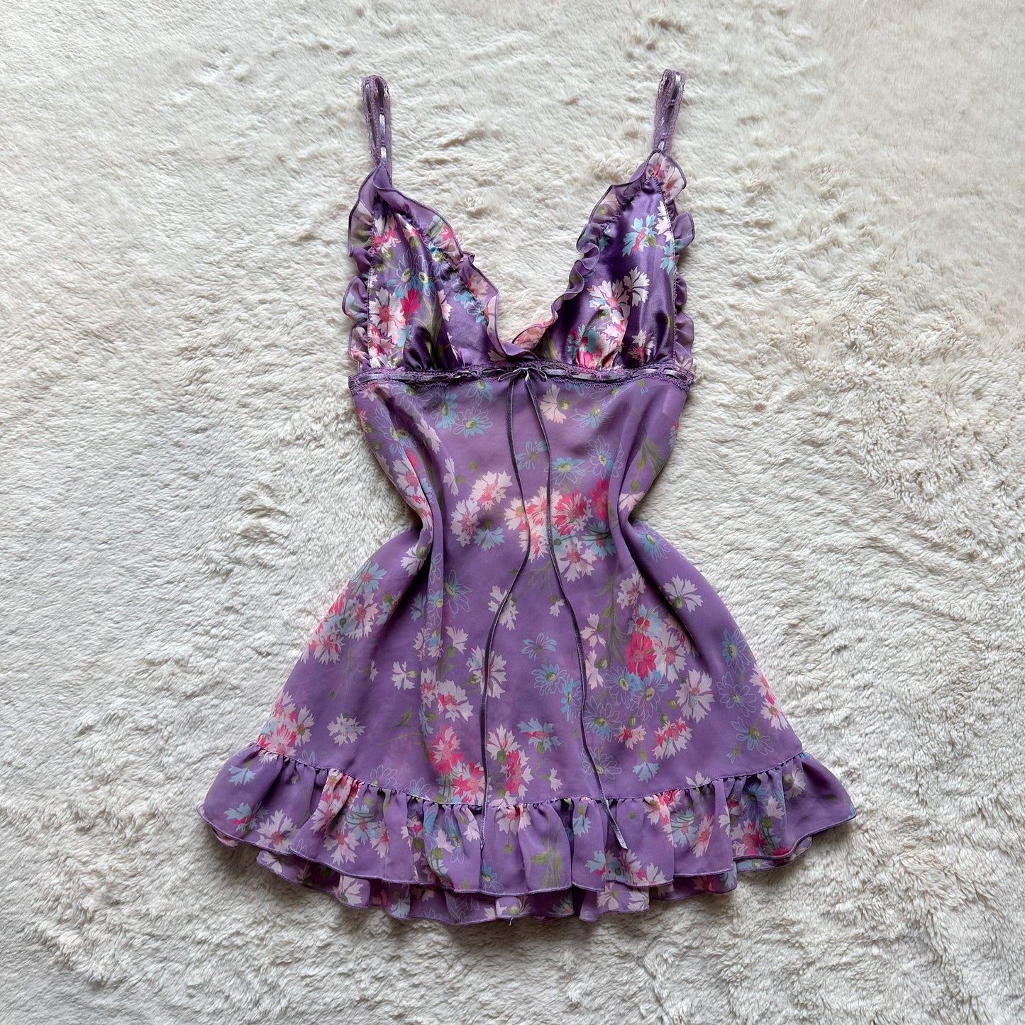 2004 lavender blossom babydoll slip dress