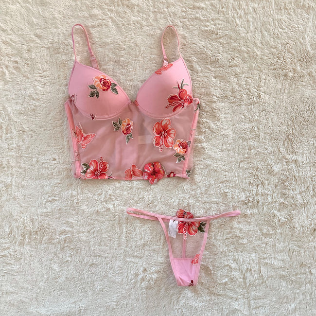 2000's pink tropic bustier set