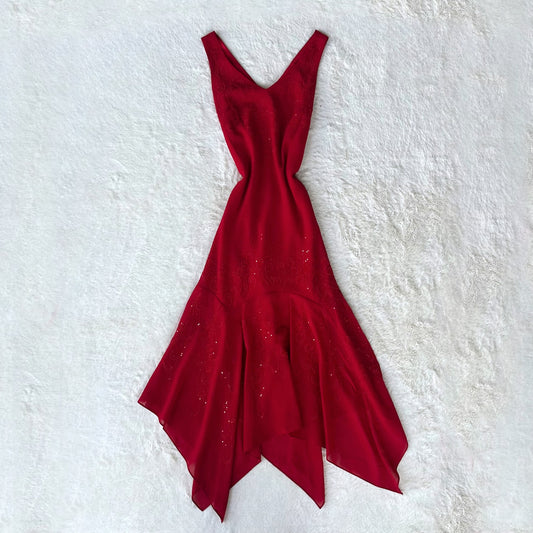 1990's cherry red beaded gown