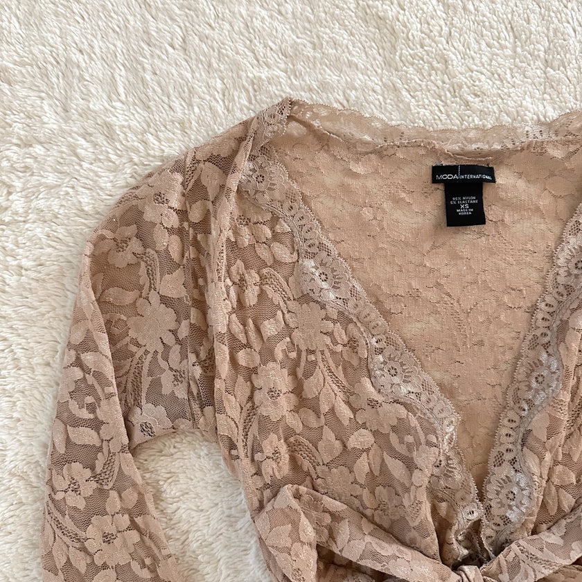 2000's honey lace tie cardigan