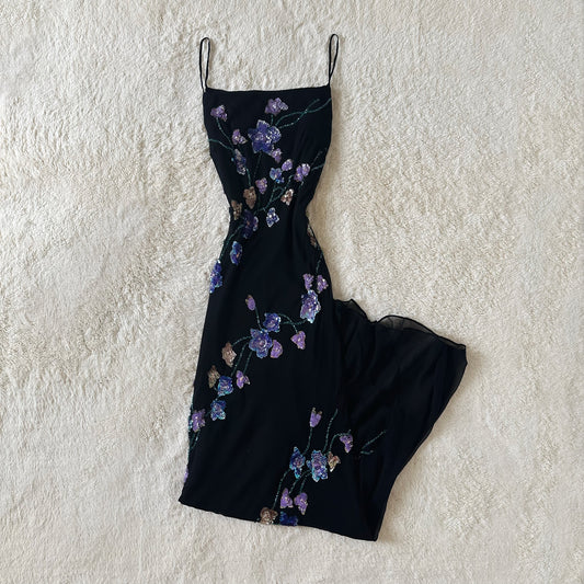 1990's dark amethyst sequin gown