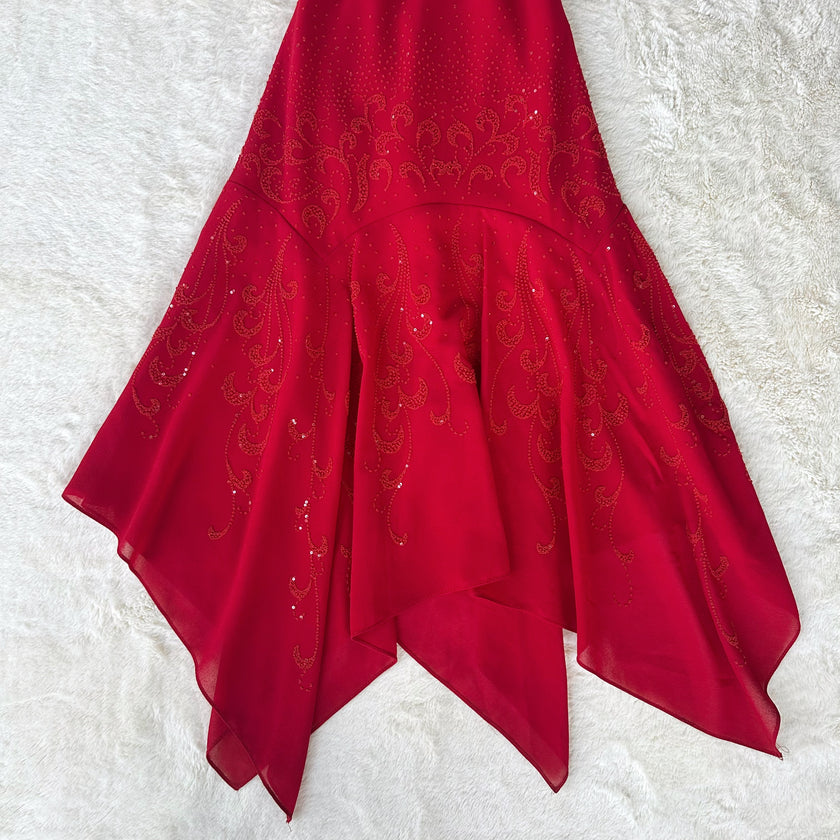 1990's scarlet veil gown