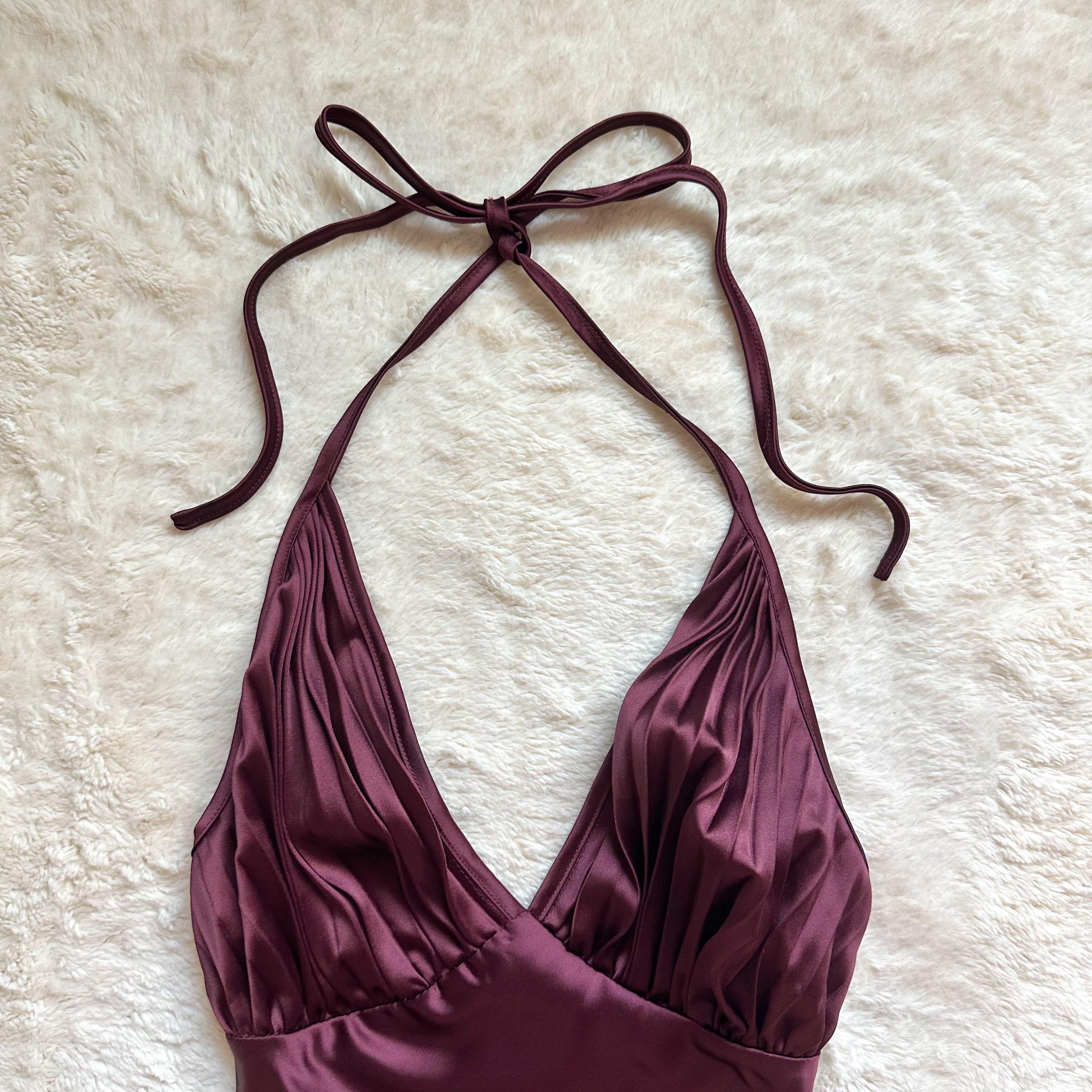 mulberry wine satin halter
