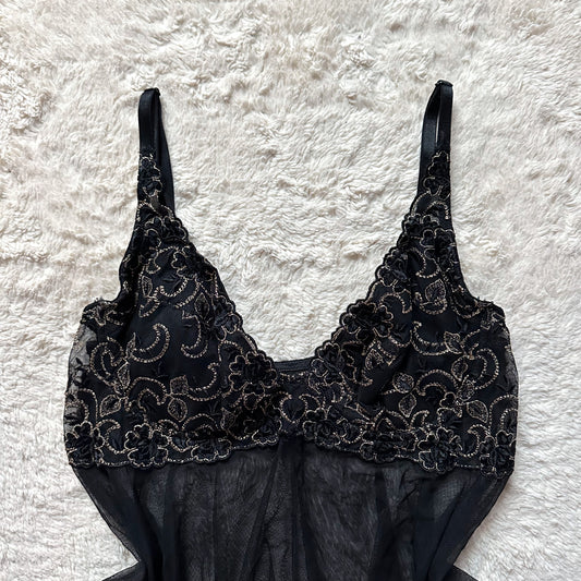 90's black + gold mesh babydoll slip