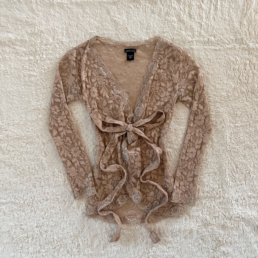 2000's honey lace tie cardigan
