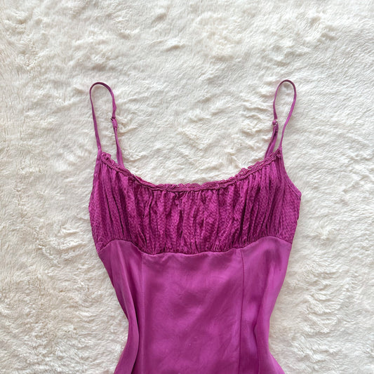 1980's 100% silk fuchsia milkmaid slip dress