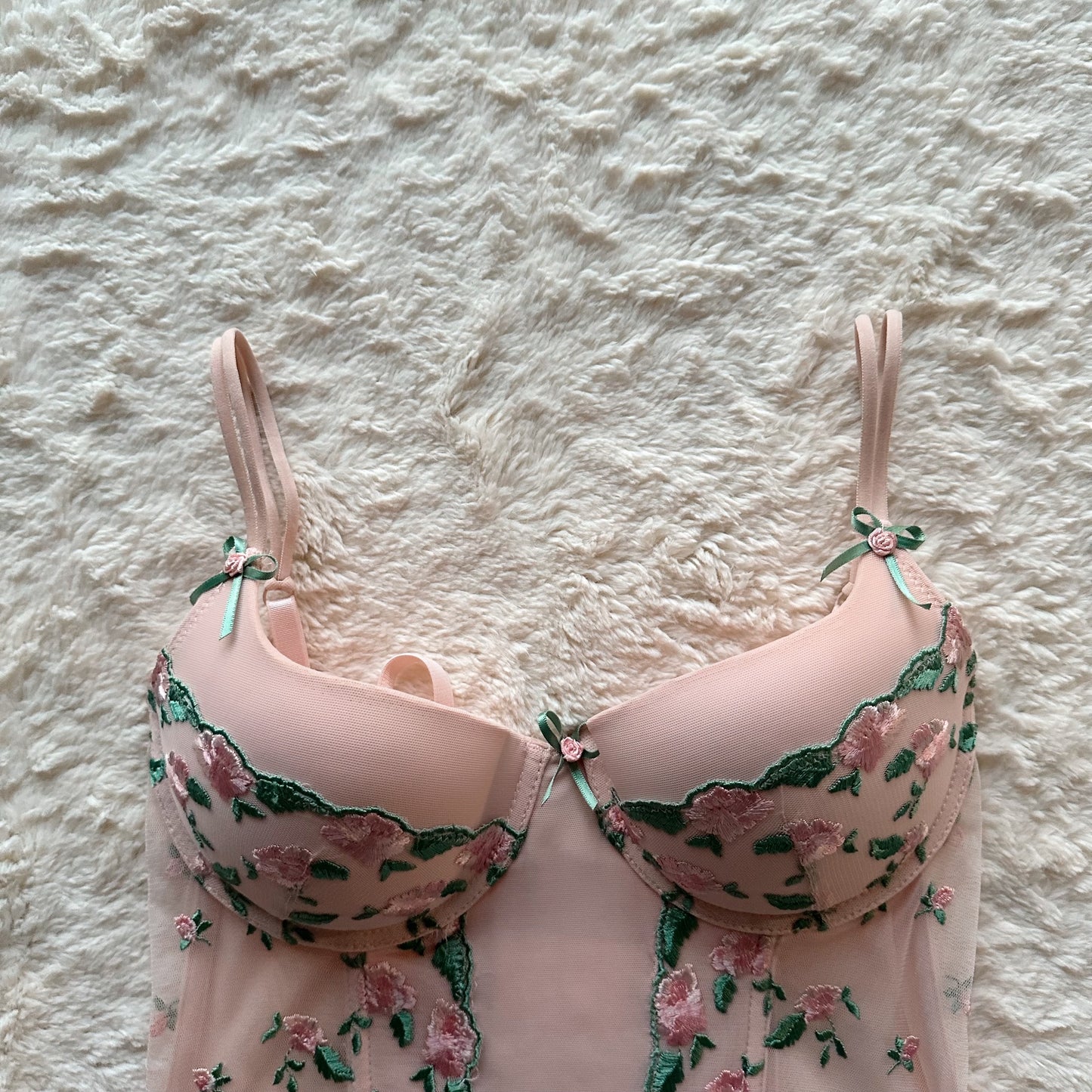 2000's blush pink floral bustier