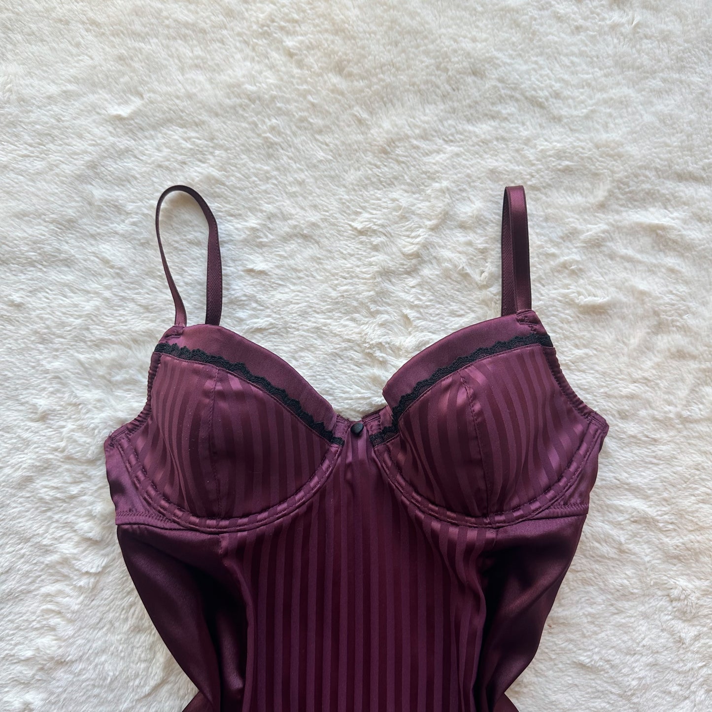 2000's burgundy + black pinstripe slip dress