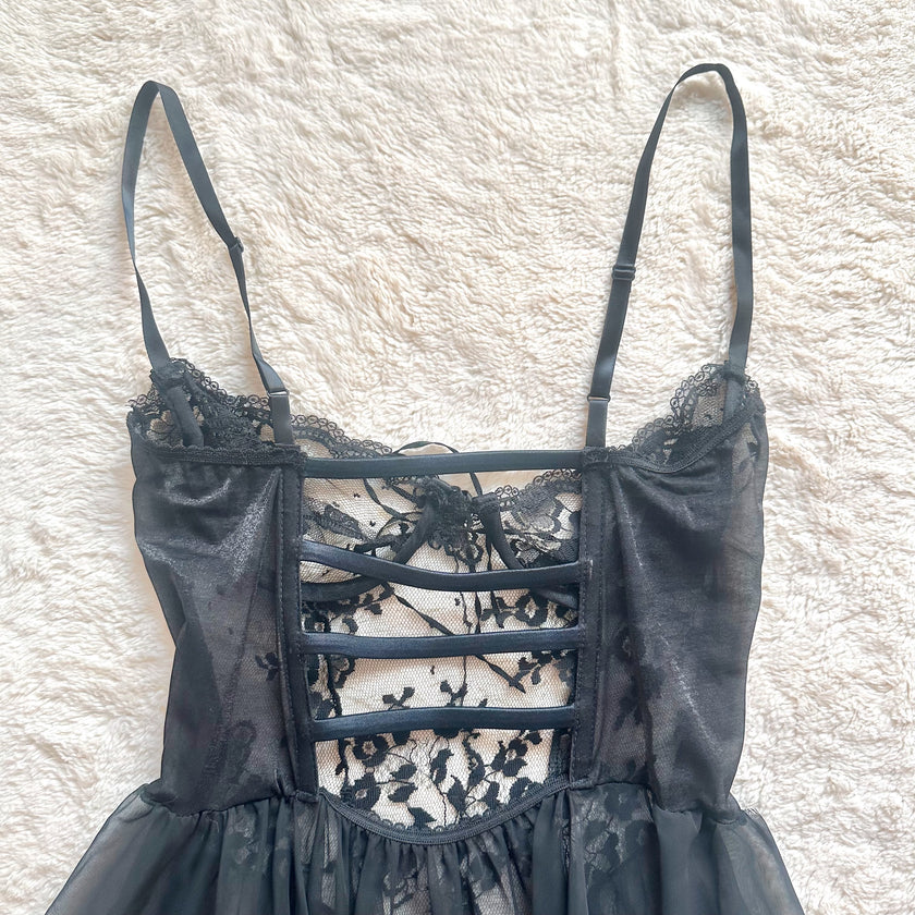 1980's black swan tulle slip dress