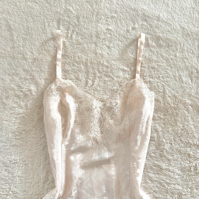 1980's ivory flora slip dress