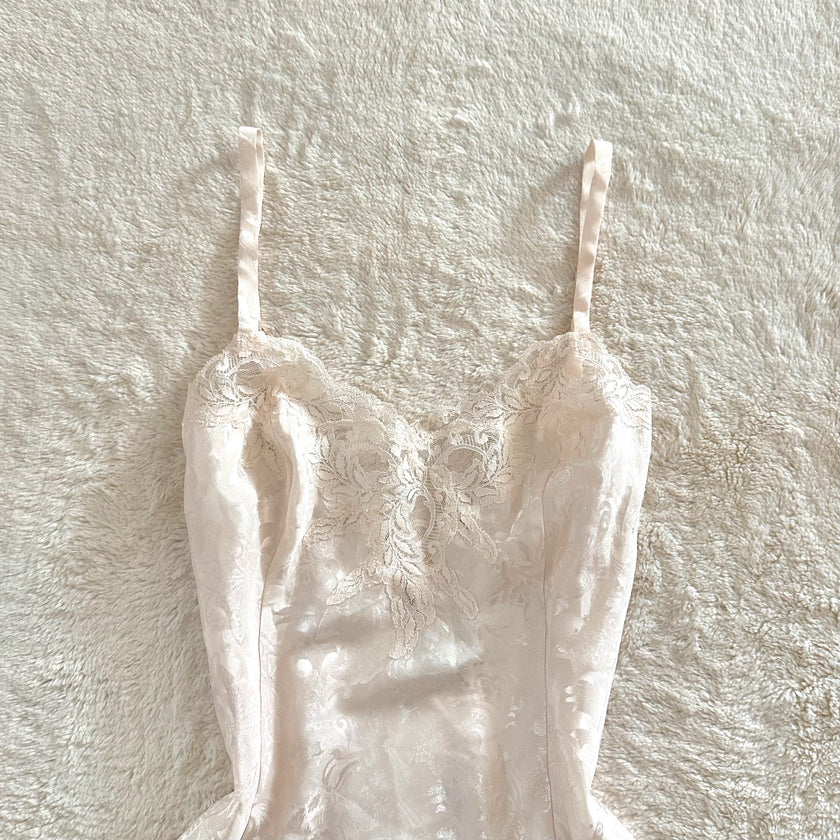 1980's ivory flora slip dress