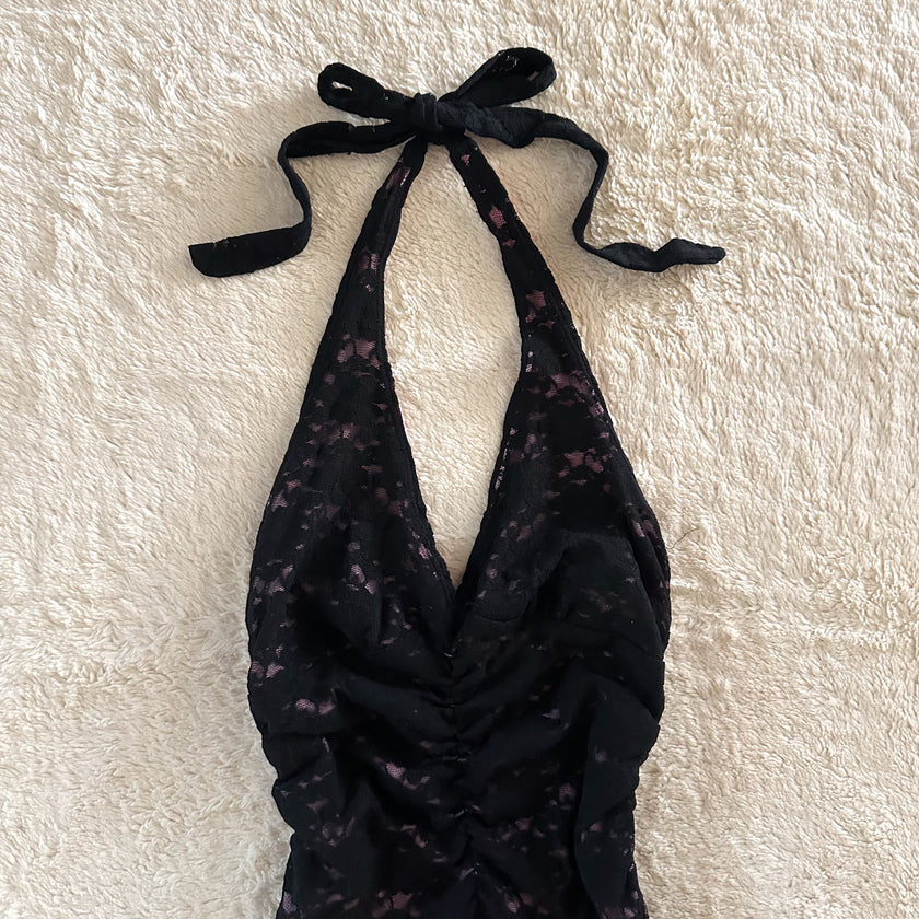 2000's midnight muse halter dress