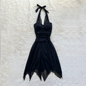 1990's midnight cascade halter dress