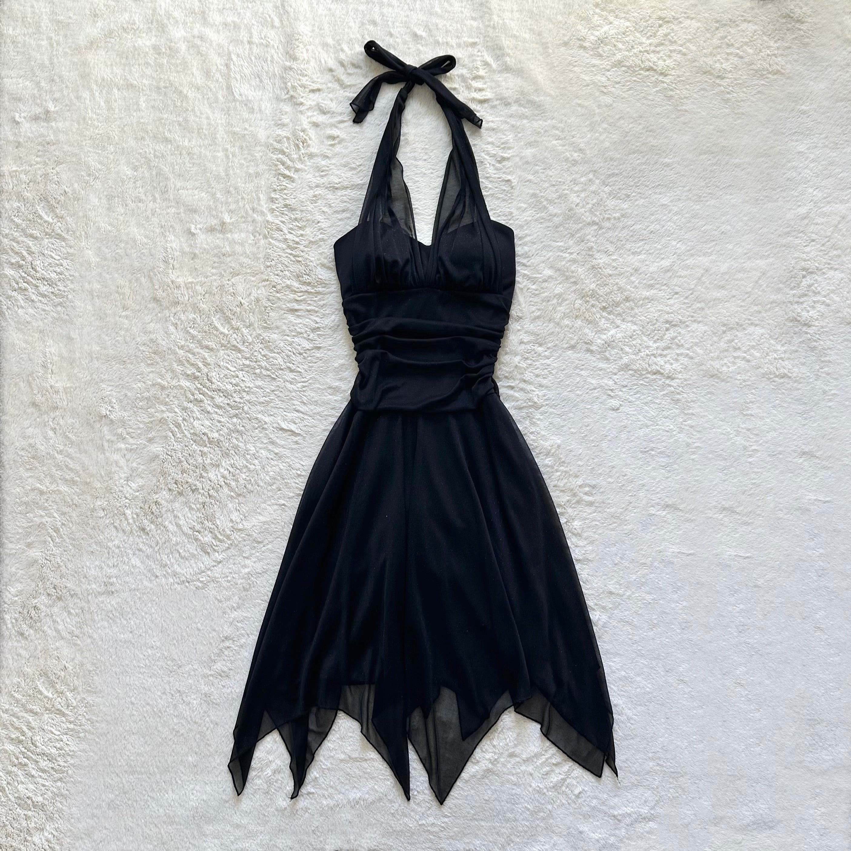 1990's midnight cascade halter dress