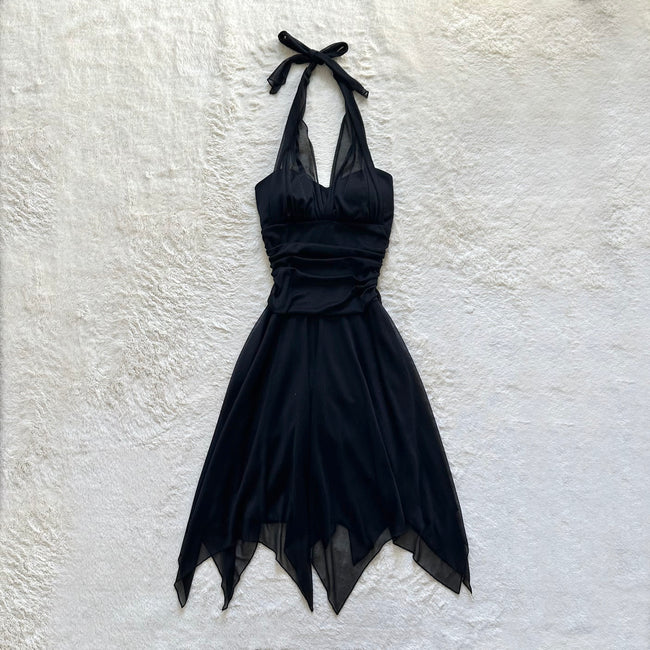 1990's midnight cascade halter dress