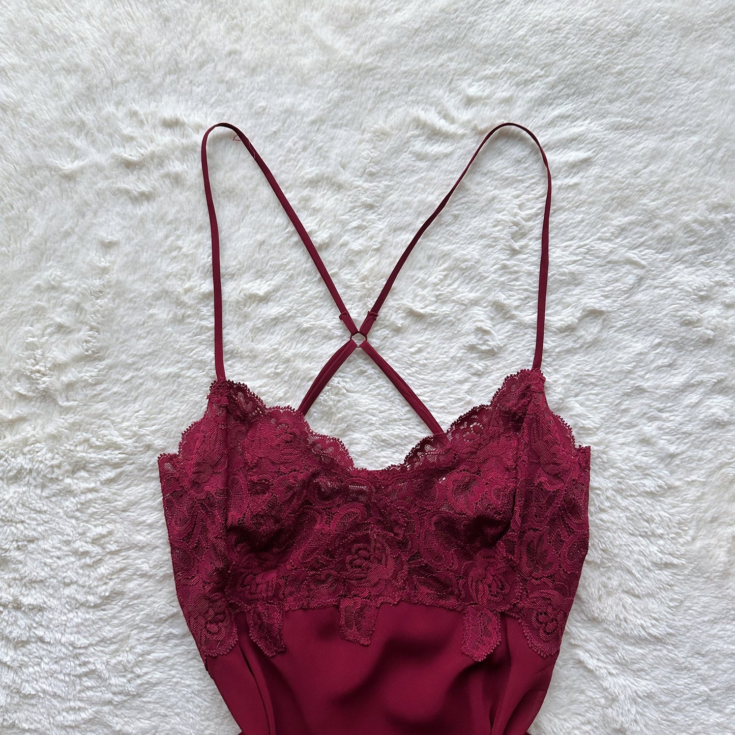 1990's deep burgundy chiffon lace slip dress