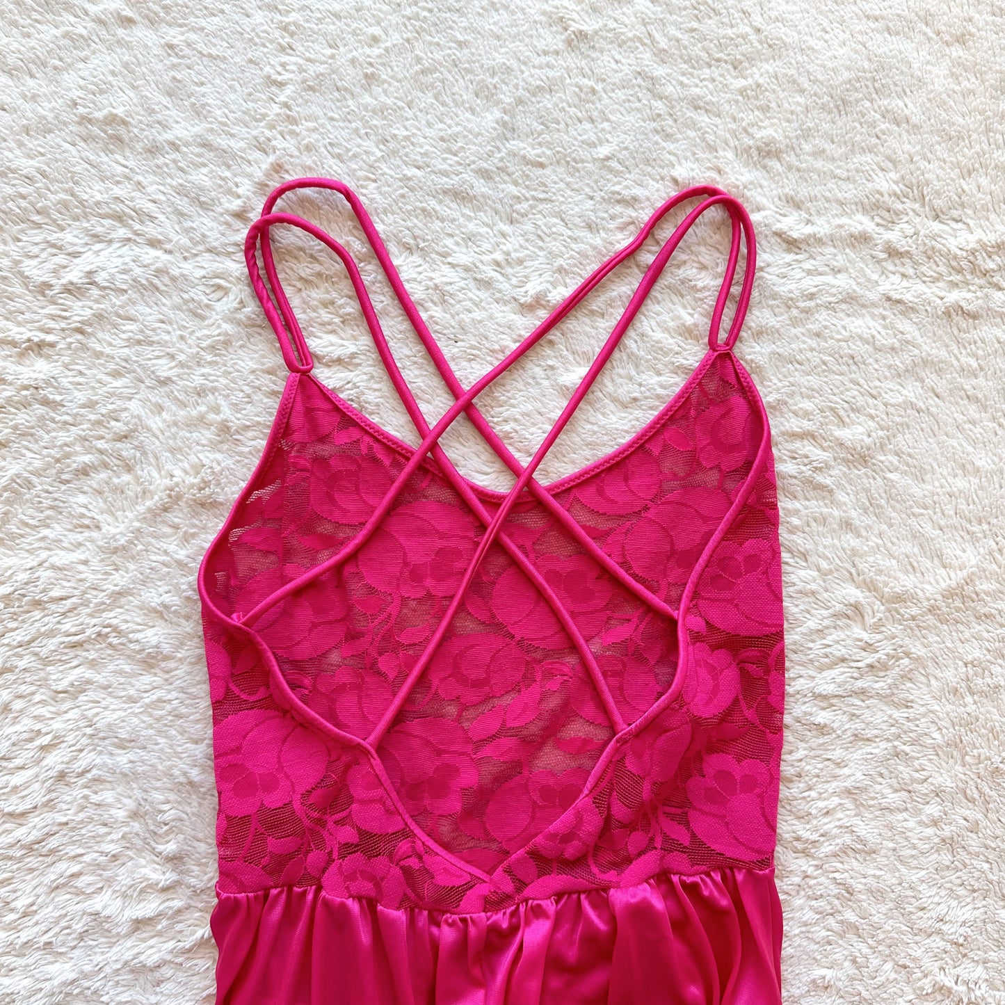 1990's hot pink satin lace slip dress