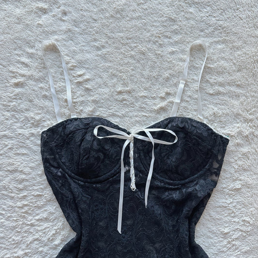 2000's lace up ribbon slip dress