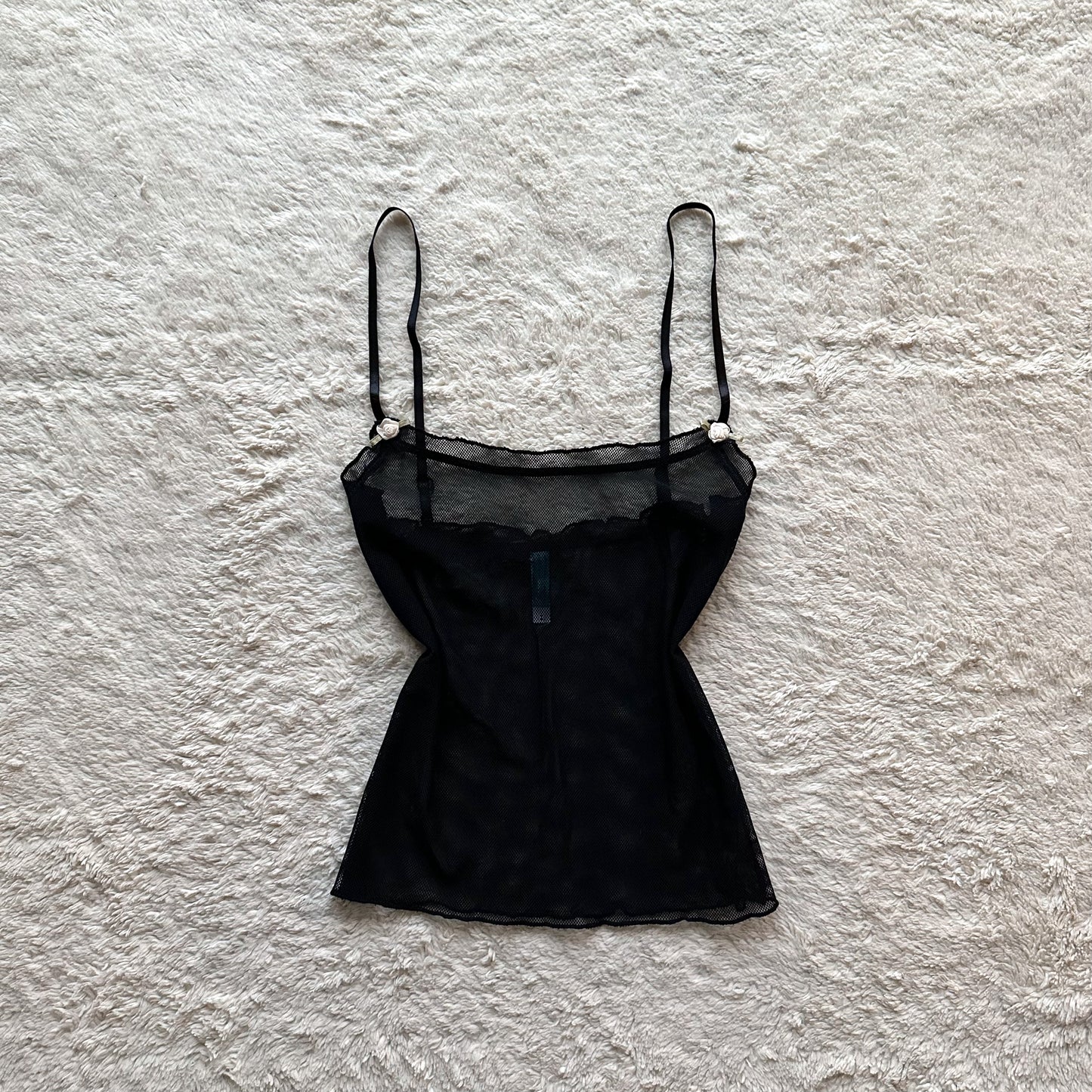 2000's black mesh rosebud camisole