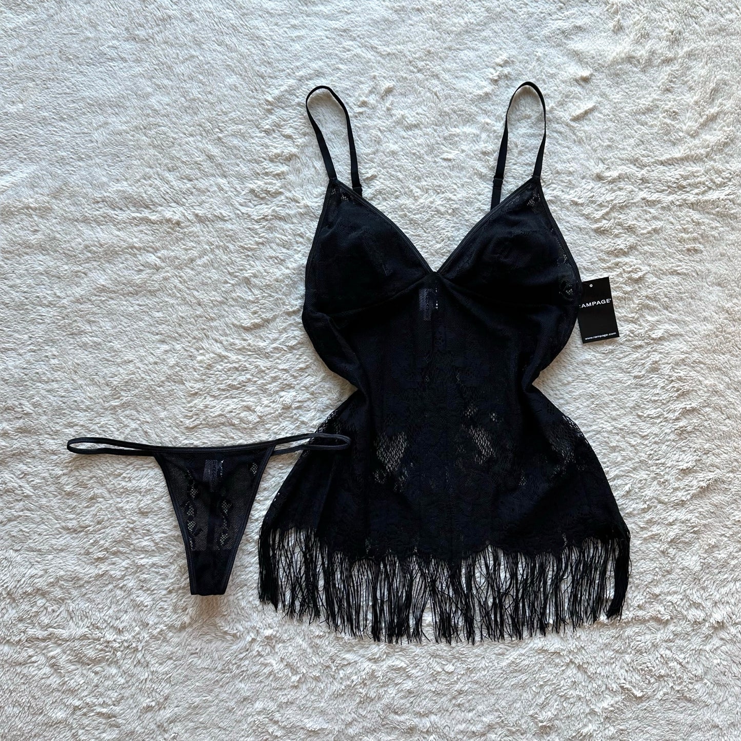 2000's black fringe lace sleep set