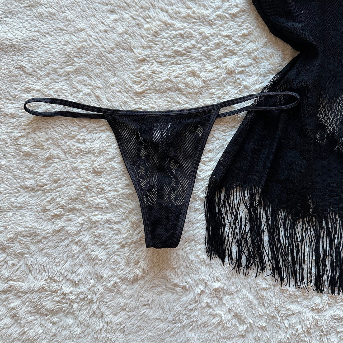 2000's black fringe lace sleep set