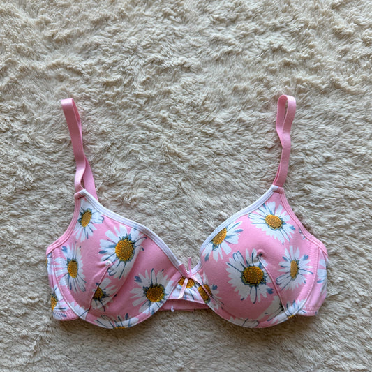 2000's pink spring daisy bra set