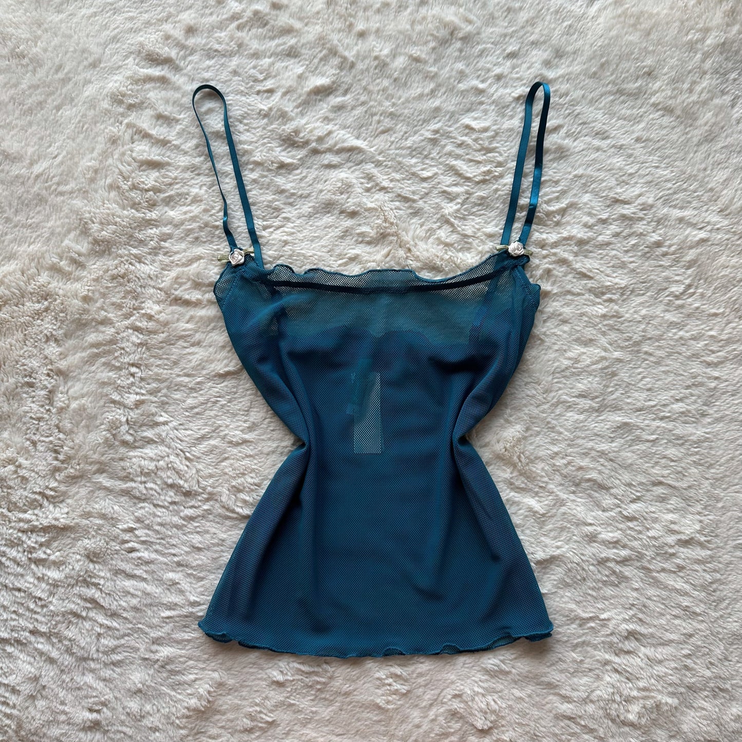 2000's deep sea blue mesh rosebud camisole