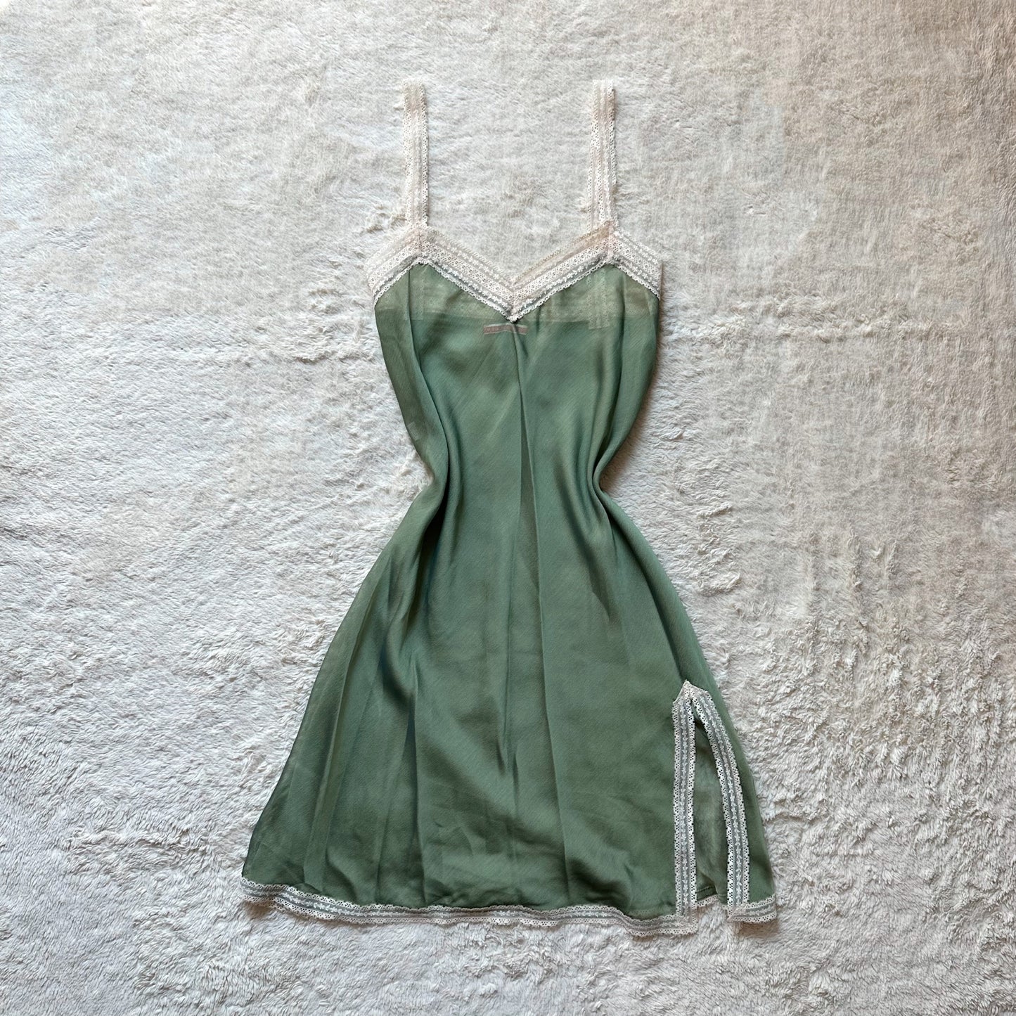 2000's olive green + cream slip dress