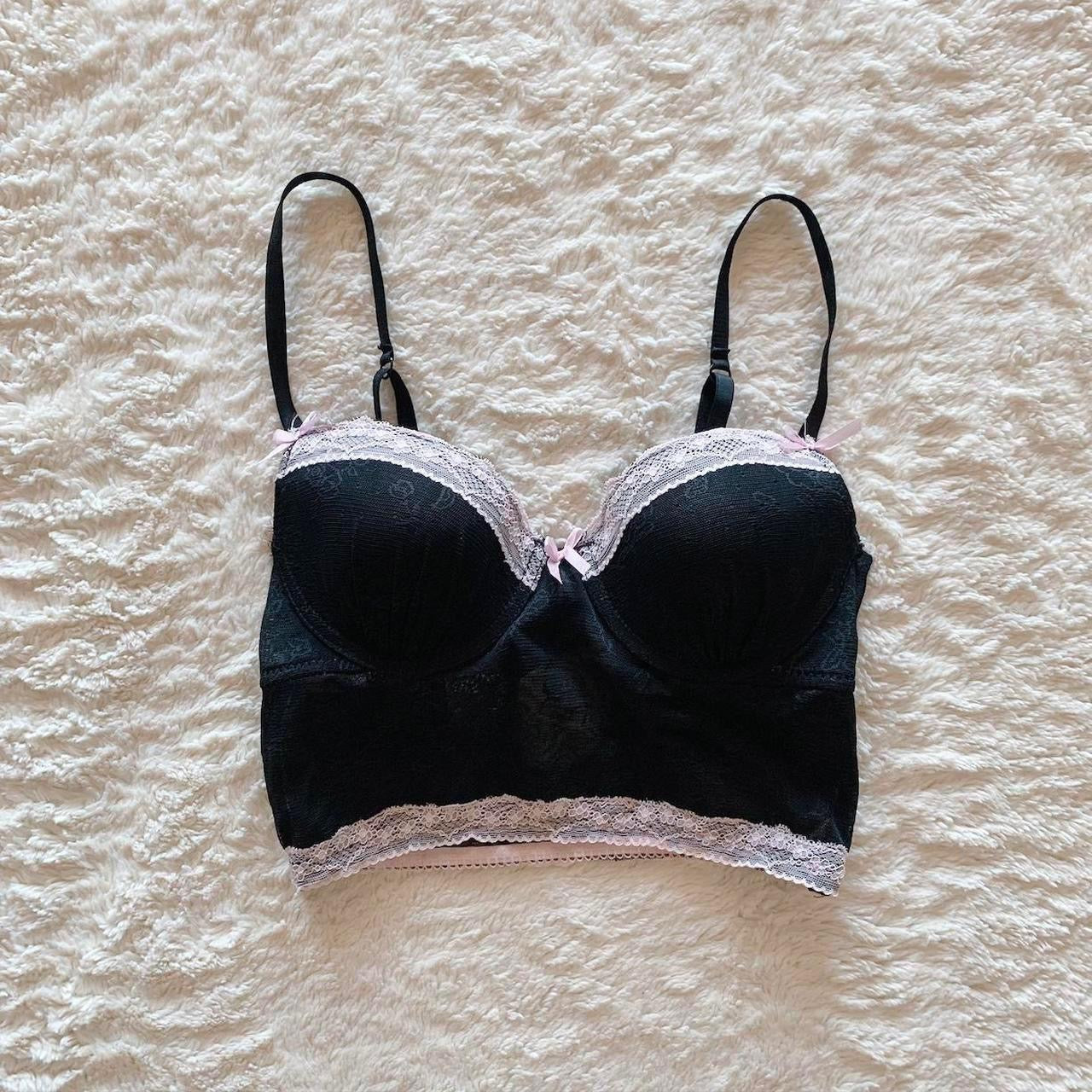 2000's black & pink demi longline bra