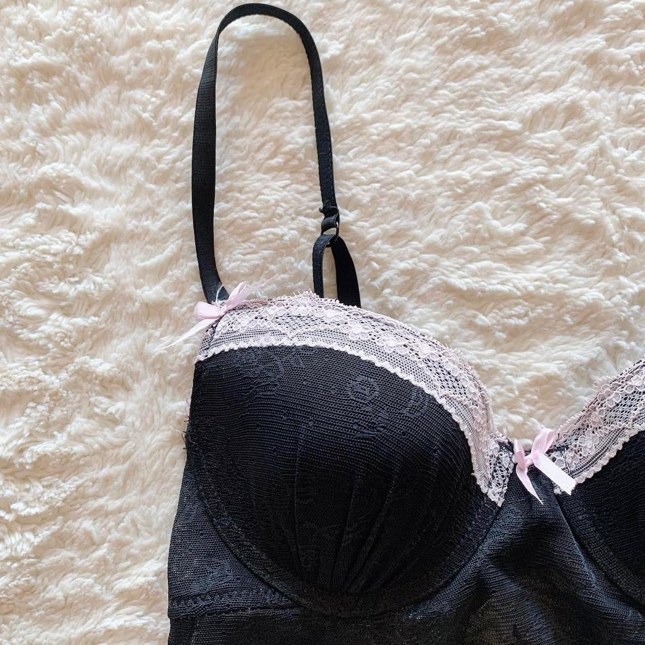 2000's black & pink demi longline bra