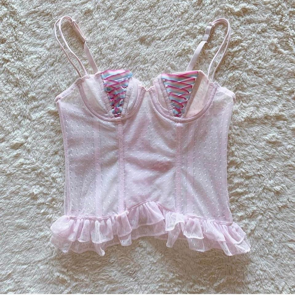 2000's baby pink dotted mesh set