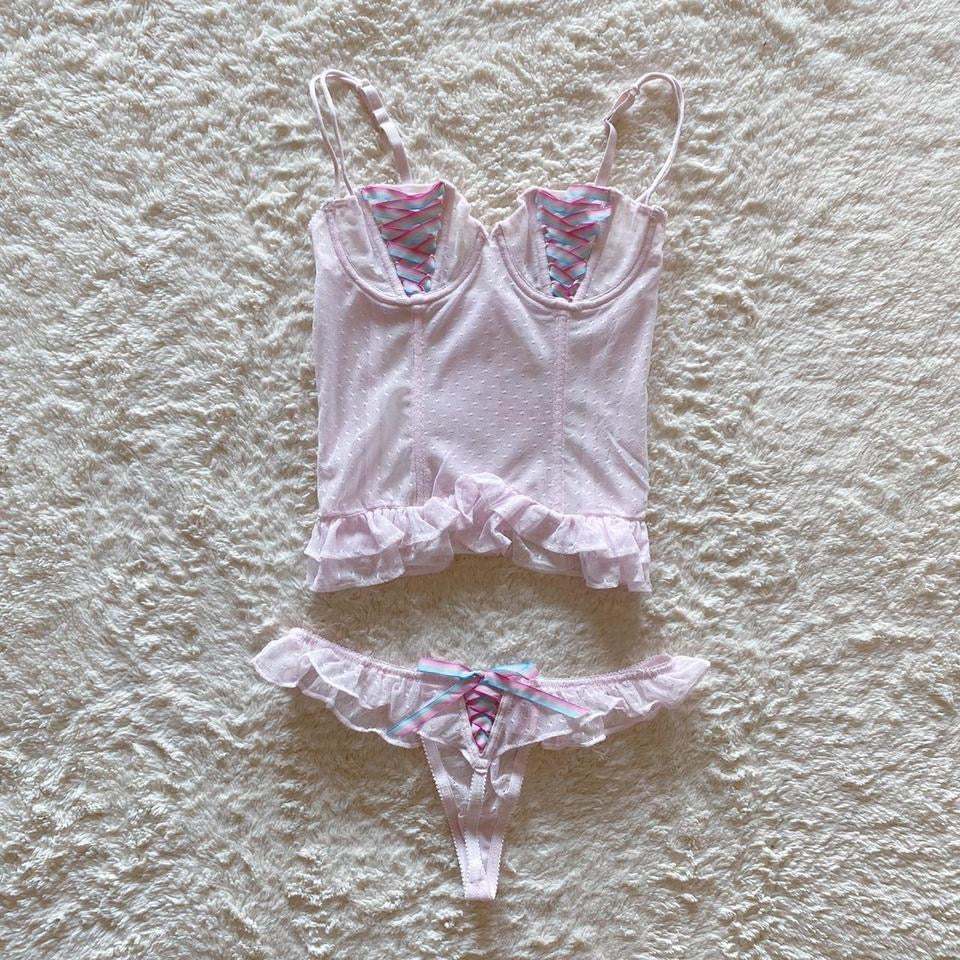 2000's baby pink dotted mesh set