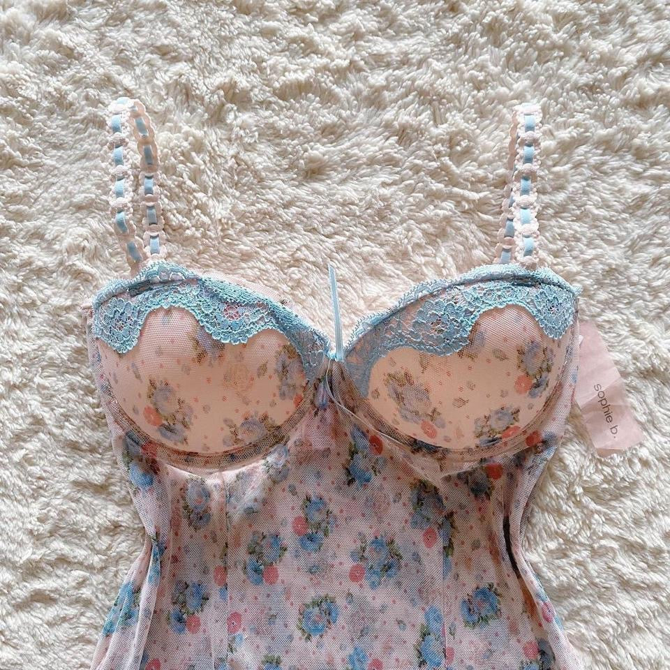 2000's cream teacup floral bustier